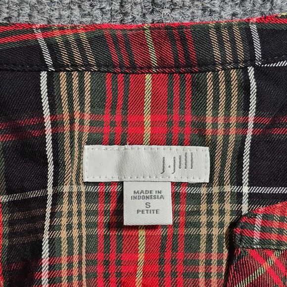 J Jill Top Shirt Womens Small Petite Red Plaid Long Sleeve V Neck Button Classic - Picture 3 of 9